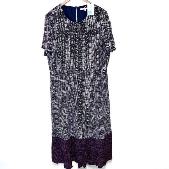 NWT Boden Viscose Lined Navy With Pink Polka Dot Print Womens Sz 18 - Picture 1 of 8